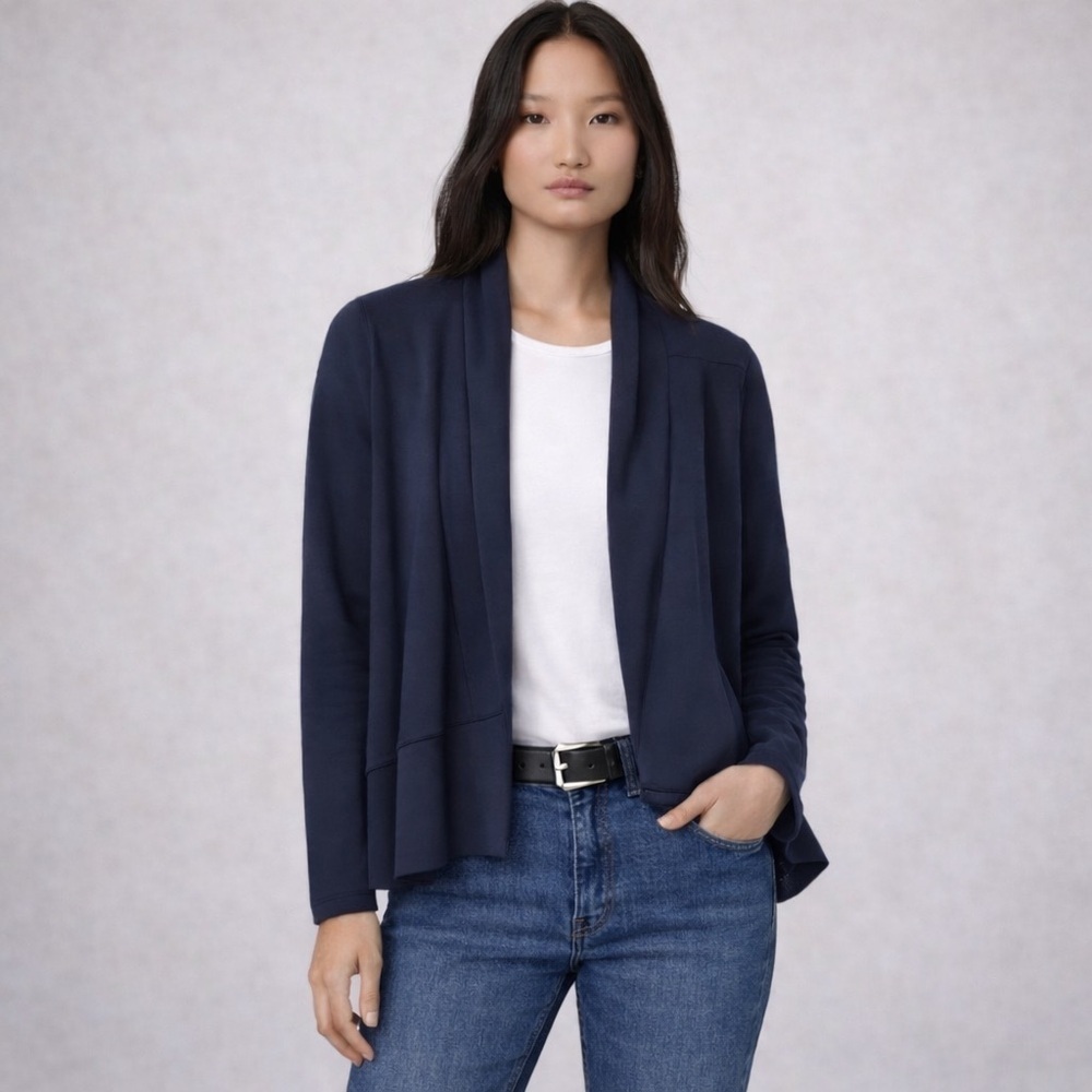 Juicy Couture Black Cardigan Y2K Open Front Drape Collar Small Preppy Officecore
